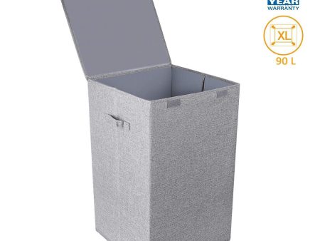 CLEEBOURG Large Laundry Clothes Hamper, Foldable Laundry Hamper with Lid and Handles, Easily Transport Laundry Dirty Clothes Basket, Grey Hamper for Closet, Bathroom, Dorm (90L) Supply