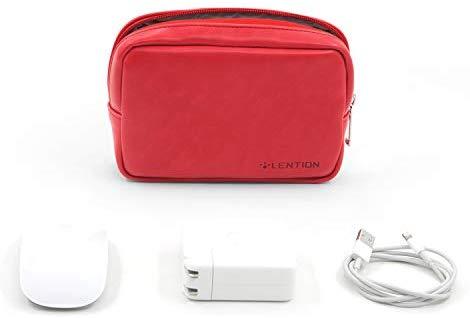 LENTION Split Leather Carrying Storage Pouch, Universal Electronic Accessories Sleeve Case for Laptop Tablet Power Adapter, MacBook Air Pro Charger, Wireless Mouse, Mac Gadget and More (Red) Online now