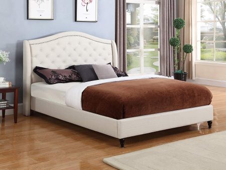 Home Life Cloth Light Beige Cream Linen Curved Hand Diamond Tufted and Nailed Headboard 53  Tall Headboard Platform Bed with Slats Queen - Complete Bed 5 Year Warranty Included 013 Online Hot Sale