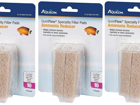 (3 Pack) Aqueon Quiet Flow 10 Ammonia Reducing Specialty Filter Pad (4 ct. Per Pack) For Sale