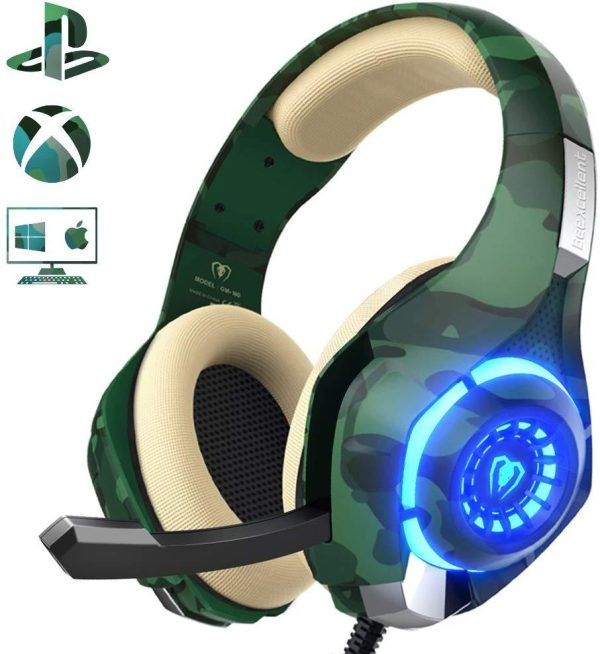 PS4 Gaming Headset with mic, Beexcellent Xbox One Headset with Stereo Sound Noise Isolation Memory Foam LED Light for PC Laptop Tablet Cheap