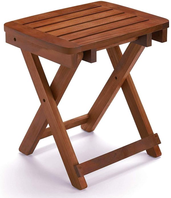 URFORESTIC 100% Natural Bamboo Folding Stool Shower Bench Seat Fully Assembled For Sale