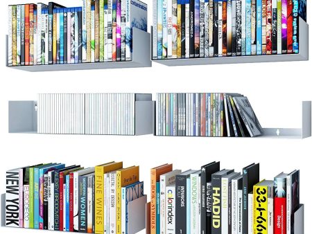 Wallniture U Shape Bookshelf Wall Mountable Metal CD DVD Storage Rack White Set of 6 Supply