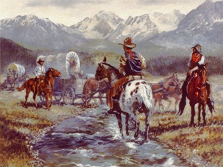 Across the Great Divide, Western Wagon Train History Limited Edition, Signed and Numbered Print by Andre Dluhos Online Hot Sale