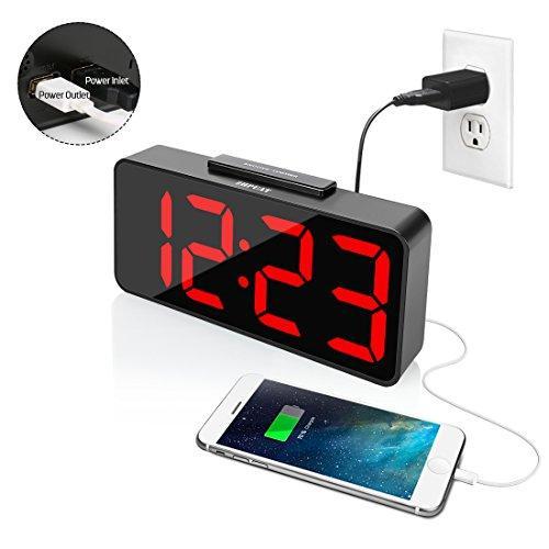 ZHPUAT Digital Alarm Clock with 8.9 Large LED Display, Dimmer, Snooze and Alarm Control Function for Bedrooms with USB Charger, Battery Backup(Red) Online Hot Sale