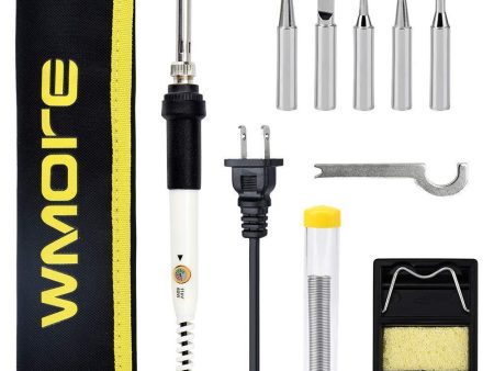 Wmore Soldering Iron Kit Welding Tools, 110V 20W to 60W Adjustable Temperature Soldering Iron, 1xSolder Wire, 5xSoldering Tips, 1xSoldering Stand, Perfect for DIY Soldering Project For Sale