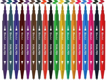 18 Pack Dual Brush Calligraphy Marker Pens for Beginners, Brush Tips & Colored Fine Point Bullet Journal Pen Set for Lettering Writing Coloring Drawing (School Office Art Supplies) by Aen Art Online