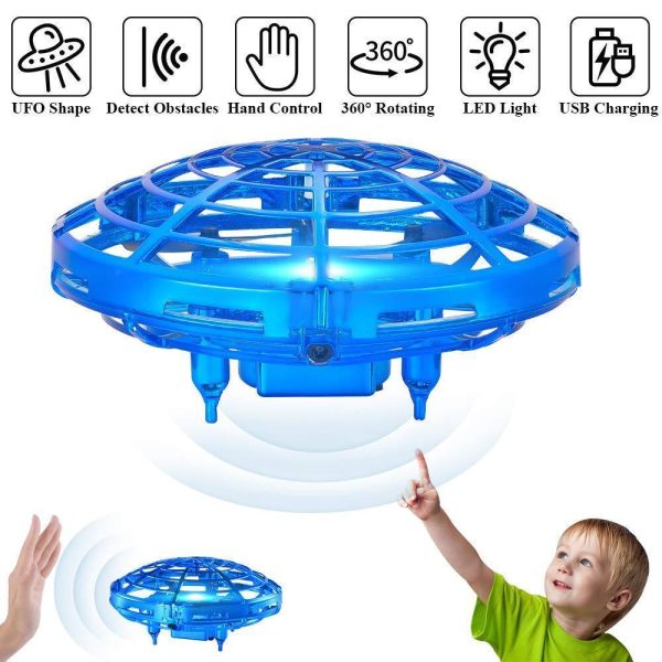 TEMI Mini UFO Flying Toys Drone for Kids & Adults, Hand Operated Flying Ball Helicopter with Lights, Easy Indoor Outdoor Pocket Quadcopter Aircraft Toy Gifts for Beginners, Boys & Girls, Blue For Sale