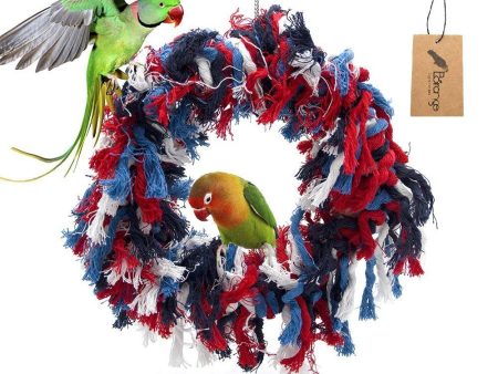 Borangs Bird Toys Parrot Shredding Toys Birds Cotton Preening Grooming Ropes Colorful Hanging Swing Snuggle Ring Toy Bird Cage Accessories for African Grey Cockatoos Conure Parakeet Quaker, 12 inch Supply