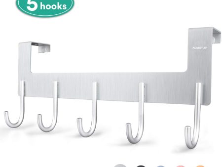 ACMETOP Over The Door Hook Hanger, Heavy-Duty Organizer for Coat, Towel, Bag, Robe - 5 Hooks, Aluminum, Brush Finish (Silver) For Discount