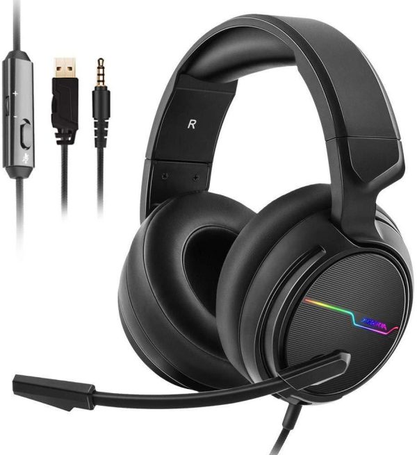 Jeecoo Stereo Gaming Headset for PS4, Xbox One S - Noise Cancelling Over Ear Headphones with Microphone - LED Light Soft Earmuffs Bass Surround Compatible Cheap