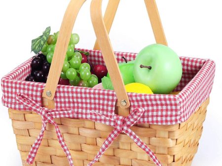 Picnic Basket Natural Woven Woodchip with Double Folding Handles | Easter Basket | Storage of Plastic Easter Eggs and Easter Candy For Sale