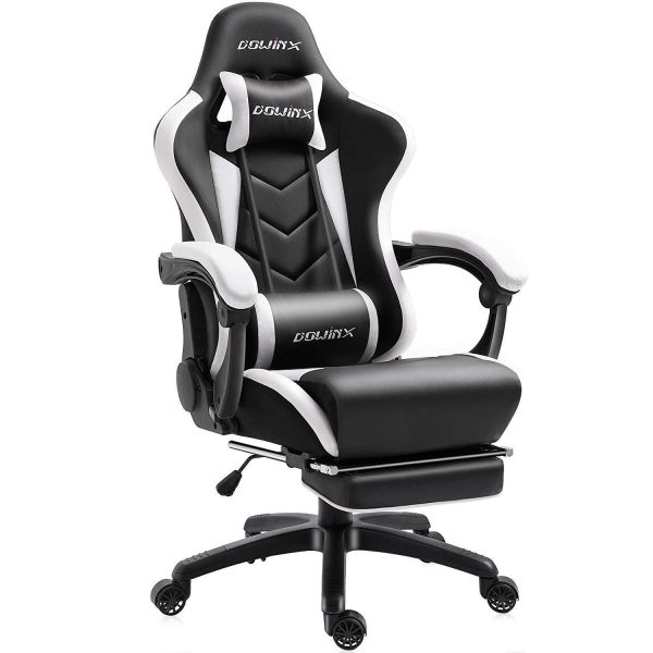 Dowinx Gaming Chair Ergonomic Racing Style Recliner with Massage Lumbar Support, Office Armchair for Computer PU Leather E-Sports Gamer Chairs with Retractable Footrest (Black&Purple) Online Sale