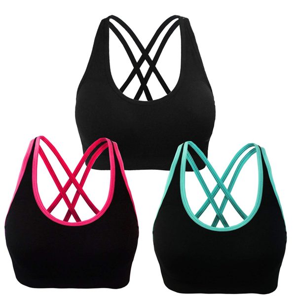 AKAMC Women s Removable Padded Sports Bras Medium Support Workout Yoga Bra 3 Pack Discount