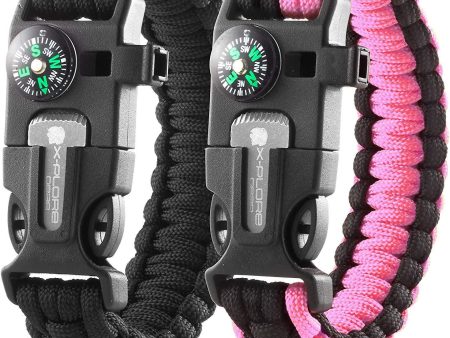 X-Plore Gear Emergency Paracord Bracelets | Set of 2| The Ultimate Tactical Survival Gear| Flint Fire Starter, Whistle, Compass & Scraper | Best Wilderness Survival-Kit for Camping Fishing & More Online now