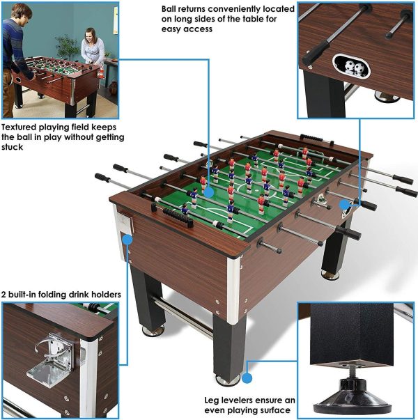 Sunnydaze 55-Inch Faux Wood Foosball Table with Folding Drink Holders, Sports Arcade Soccer for Game Room Online now