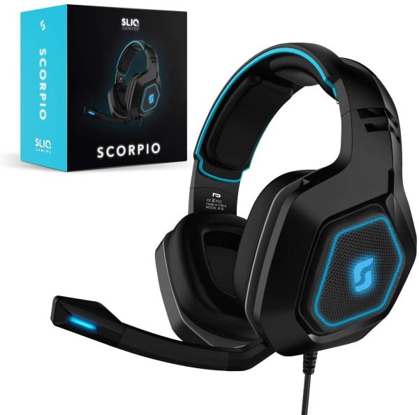 Sliq Gaming Scorpio Gaming Stereo Headset Headphone with Microphone Mic for PC, PS4, Xbox One, Nintendo Switch, Mobile, Tablet – in-line Audio Controls – LED – 3.5mm Jack For Cheap