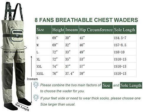 8 Fans Men’s Fishing Chest Waders 3-Ply Durable Breathable and Waterproof with Neoprene Stocking Foot Insulated Fishing Chest Waders, for Duck Hunting, Fly Fishing, A Mesh Storage Bag Included on Sale