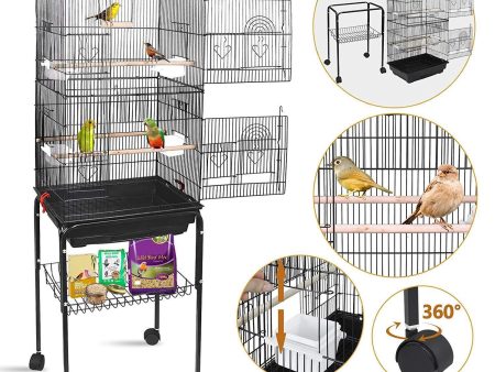 SUPER DEAL 59.3   53   Rolling Bird Cage Large Wrought Iron Cage for Cockatiel Sun Conure Parakeet Finch Budgie Lovebird Canary Medium Pet House with Rolling Stand & Storage Shelf Cheap