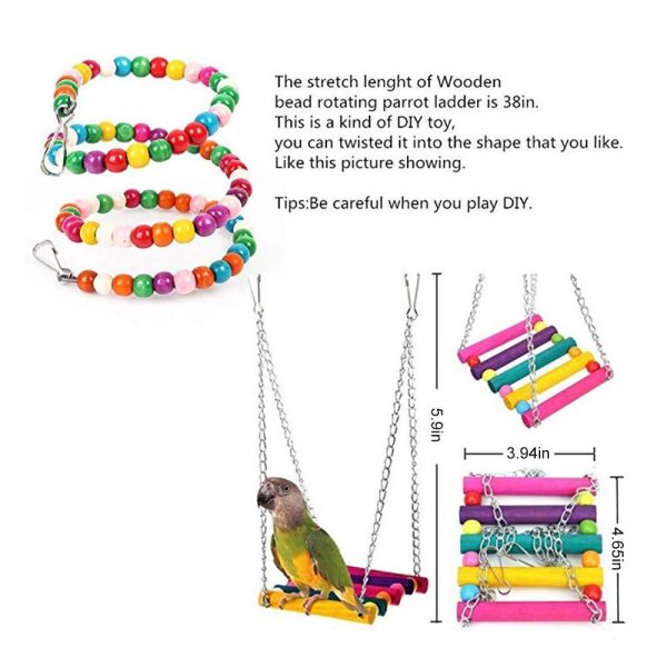 7pcs Birds Cage Swing Set Parrots Toys with Bell Colorful Chewing Hanging Hammock for Parakeets, Macaws, Conures, Budgies, Lovebirds, Mynah, Cockatiel, Finches For Cheap