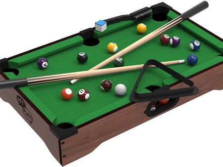 Mini Tabletop Pool Set- Billiards Game Includes Game Balls, Sticks, Chalk, Brush and Triangle-Portable and Fun for the Whole Family by Hey! Play! Discount