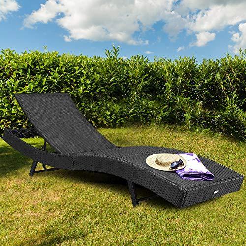 Tangkula Outdoor Patio Chaise Lounge Chair Ergonomic Shape Handwoven Outdoor Patio Pool Furniture with Heavy Padded Non-Slip Cushions Backrest Adjustable Wicker Chaise Lounger Online Hot Sale