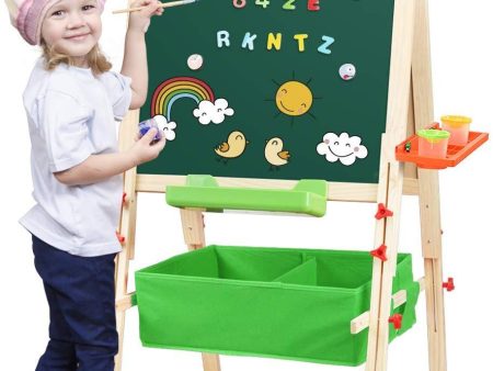 Evergreen Art Supply 3 In 1 Kids Wooden Art Easel with Bonus Kids Art Supplies, Double Sided Children Easel Chalkboard   Magnetic Dry Erase Board on Sale