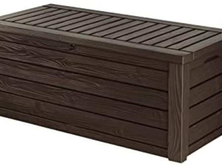 Keter Westwood 150 Gallon Resin Large Deck Box - Organization and Storage for Patio Furniture, Outdoor Cushions, Garden Tools and Pool Toys, Dark Grey on Sale