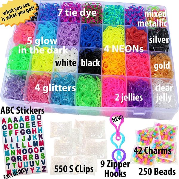 Talented Kidz 11,750+ Rainbow Rubber Bands Refill Loom: Set w 10,750 Premium Quality Rubber Bands, 200 Beads For Discount