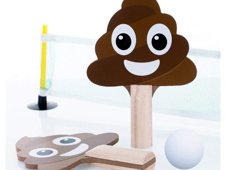 Master Toy Smiling Poo Pong Natural Brown 25 x 3 Wood Pong Game Set Paddles Ball Net on Sale