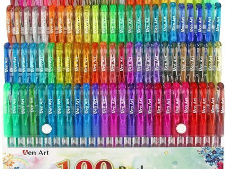 100 Color Glitter Gel Pen Set, 30% More Ink Neon Glitter Coloring Pens Art Marker for Adult Coloring Books Bullet Journaling Crafting Doodling Drawing by Aen Art Online Sale