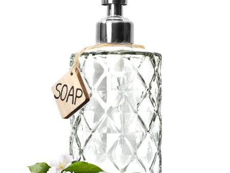 JASAI Diamond Design 12 Oz Clear Glass Soap Dispenser, Kitchen Soap Dispenser with 304 Rust Proof Stainless Steel Pump, Premium Glass Soap Dispenser for Bath and Bathroom on Sale