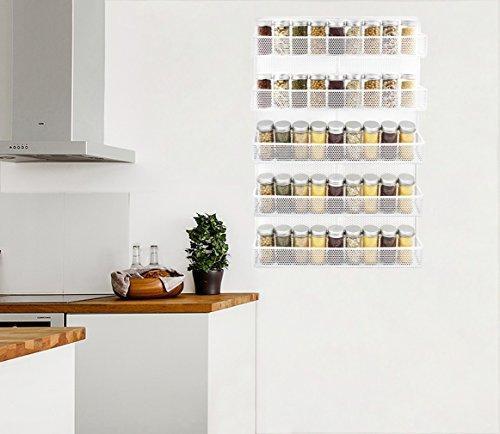 TQVAI 5 Tier Wall Mount Spice Rack Organizer Kitchen Spice Storage Shelf - Made of Sturdy Punching Net, White Online Sale