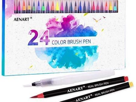 Watercolor Real Brush Pens Set, 24 Vibrant Markers with 1 Refillable Water Brush Pen for Artists and Beginner,Calligraphy Lettering Coloring Hand Writing Sketching by Aen Art Online