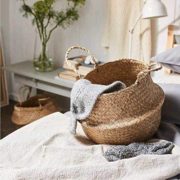 Welcare Natural Woven Seagrass Tote Belly Basket for Storage, Laundry, Picnic, Plant Pot Cover, and Beach Bag (Natrual) Supply