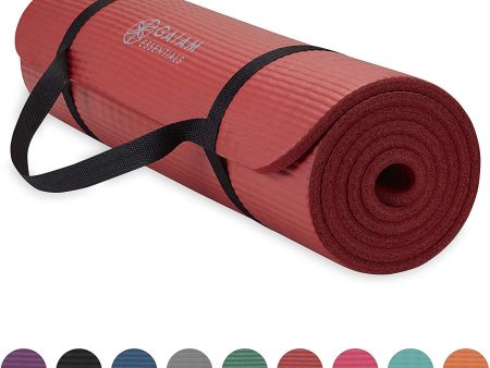 Gaiam Essentials Thick Yoga Mat Fitness & Exercise Mat with Easy-Cinch Yoga Mat Carrier Strap (72 L x 24 W x 2 5 Inch Thick) For Sale