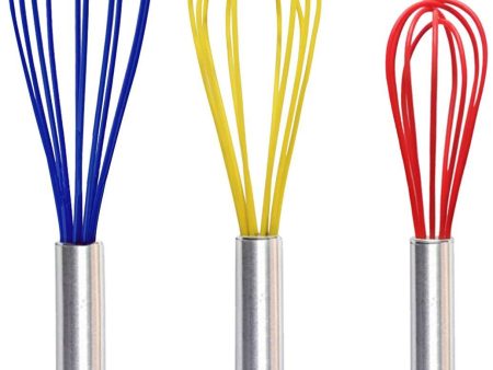 TEEVEA  Silicone Whisk, Balloon Whisk Set, Wire Whisk, Egg Frother, Milk and Egg Beater Blender - Kitchen Utensils for Blending, Whisking, Beating, Stirring, Set of 3, Red,Yellow, Blue Online Hot Sale