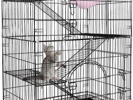 Petsmatig Wire Cat Cage: Spacious Foldable Metal Pet Crate Playpen with 3 Openings, 3 Platforms, 3 Ladders, 1 Hammock, 1 Bottom Tray, 4 Wheels and Free Grooming Gloves For Discount