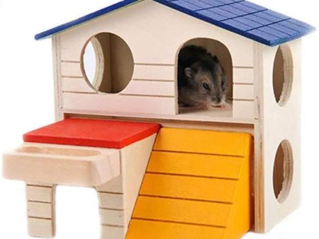 kathson Pet Small Animal Kingdom Hideout Hamster House Deluxe Two Layers Wooden Hut Chews Play Toys For Sale