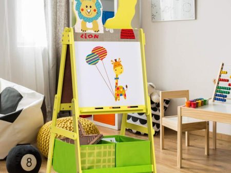 Evergreen Art Supply Kids Art Easel, 3 in 1 Double Durable Sided Art Easel with Chalk Board & Paper Roll, Two Storey Storage Space with Two Storage Bins Supply