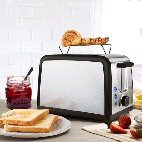 Toaster 2 Slice Warming Rack Brushed Stainless Steel for Breakfast Bread Toasters Defrost Reheat Cancel Button Removable Crumb Tray By CUSINAID Supply